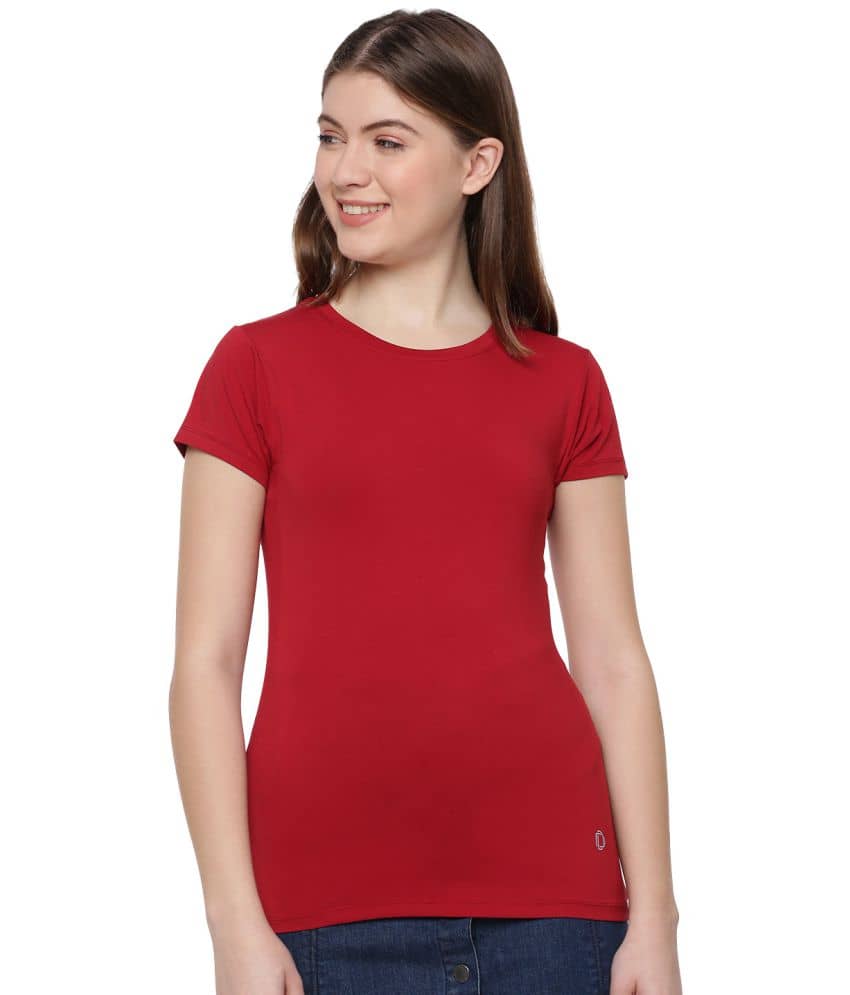 Dollar Missy Women Cotton Solid Regular Fit Round Neck T-Shirt ( Red )