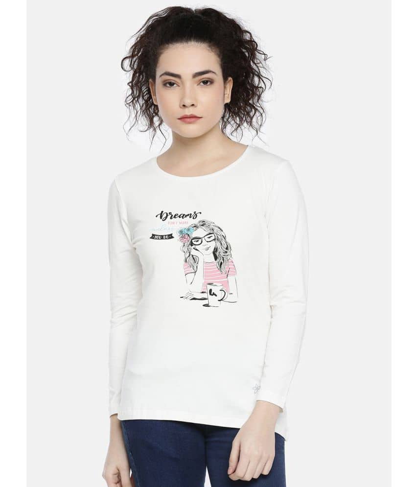 Dollar Missy Women Cotton Printed Regular Fit Round Neck T-Shirt ( White )