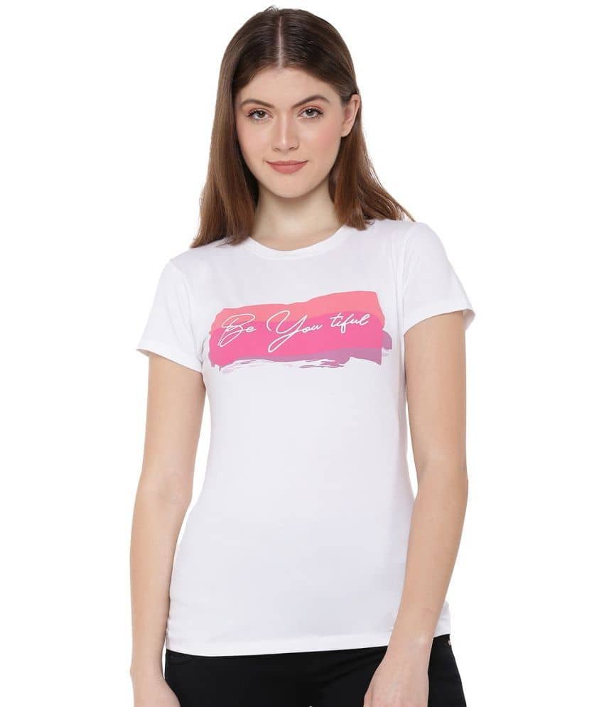 Dollar Missy Women Cotton Printed Regular Fit Round Neck T-Shirt ( White )