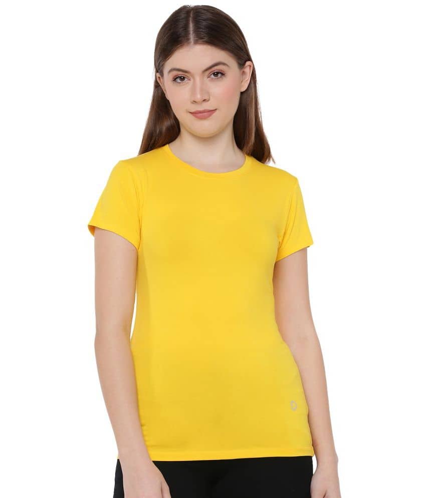 Dollar Missy Women Cotton Solid Regular Fit Round Neck T-Shirt ( Yellow )