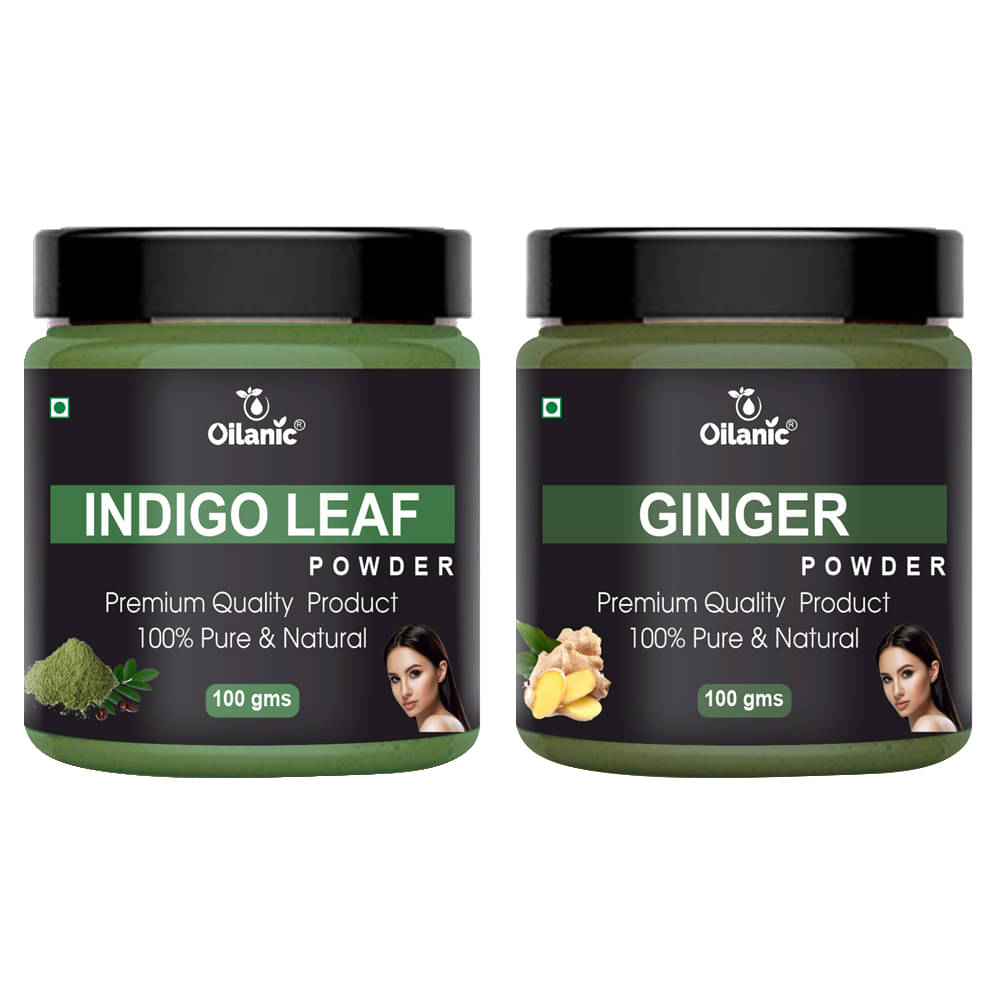 Oilanic 100% Pure Indigo Leaf Powder & Ginger Powder For Skincare Hair Mask 200 g Pack of 2 Oilanic 100% Pure Indigo Leaf Powder & Ginger Powder For Skincare Hair Mask 200 g Pack of 2