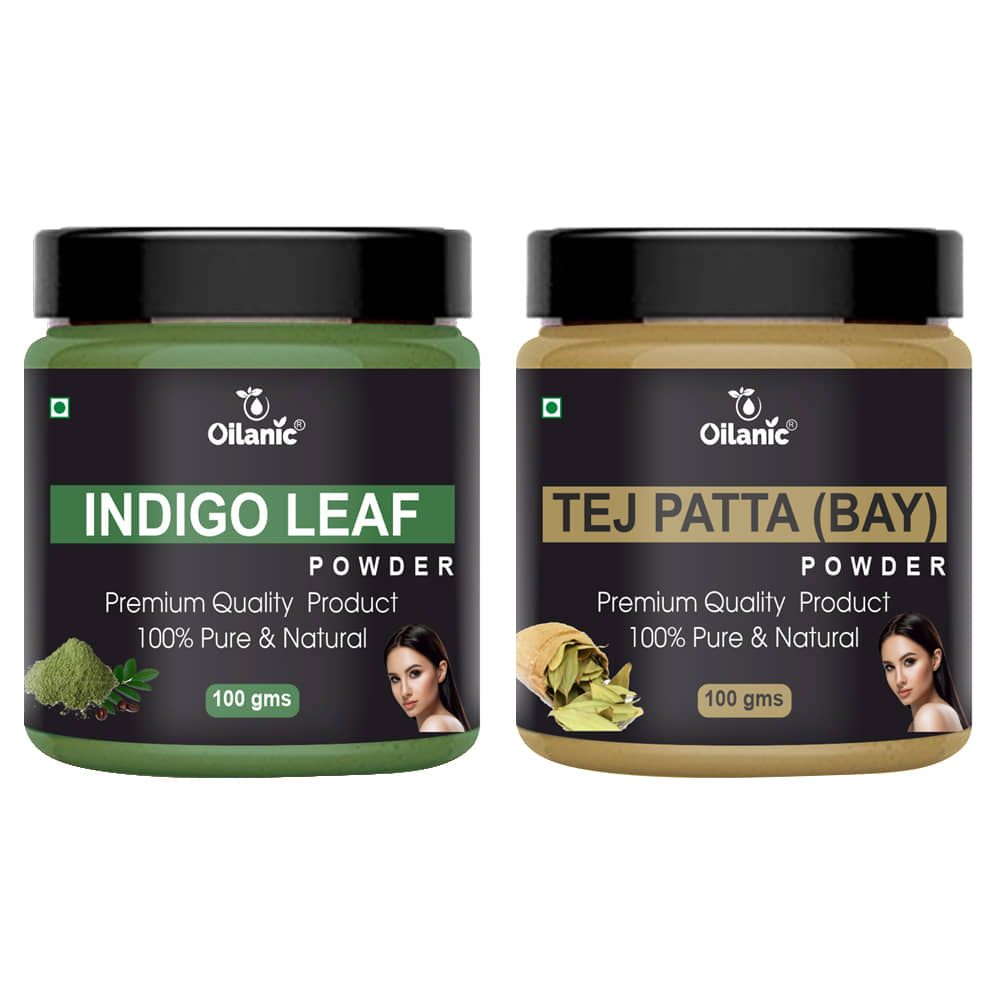 Oilanic 100% Pure Indigo Leaf Powder & Tej Patta For Skincare Hair Mask 200 g Pack of 2