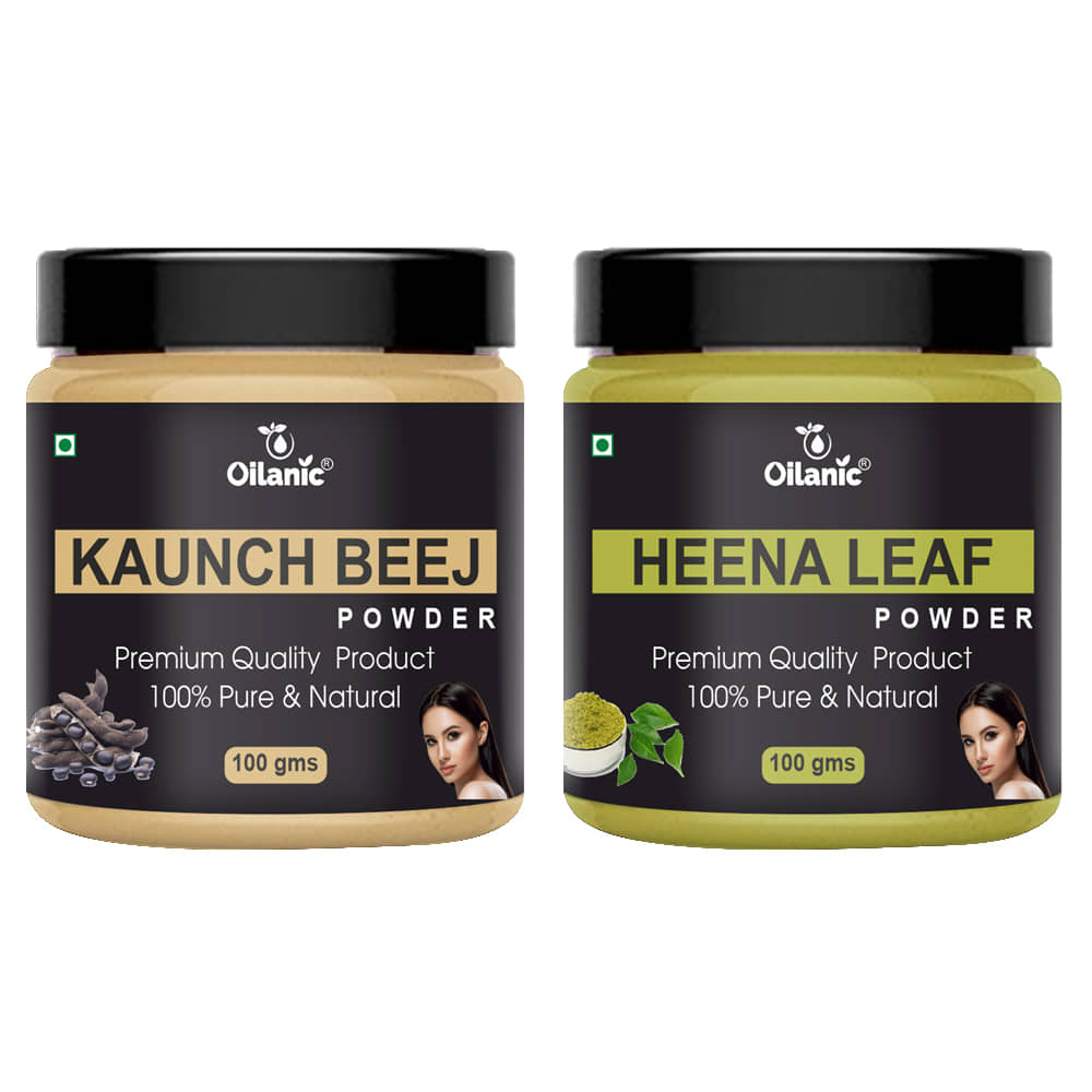 Oilanic 100% Pure Kaunch Beej Powder & Heena Leaf Powder For Skin Hair Mask 200 g Pack of 2