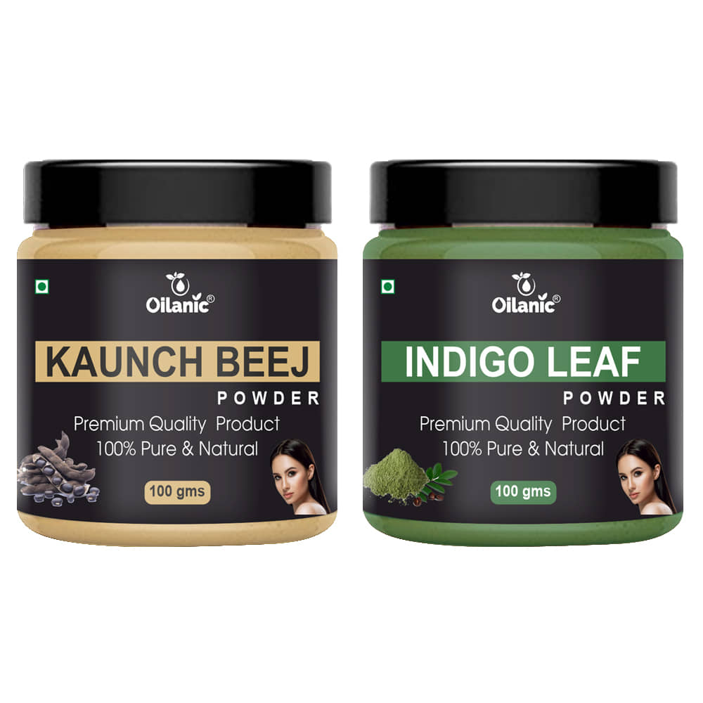 Oilanic 100% Pure Kaunch Beej Powder & Indigo Powder For Skincare Hair Mask 200 g Pack of 2