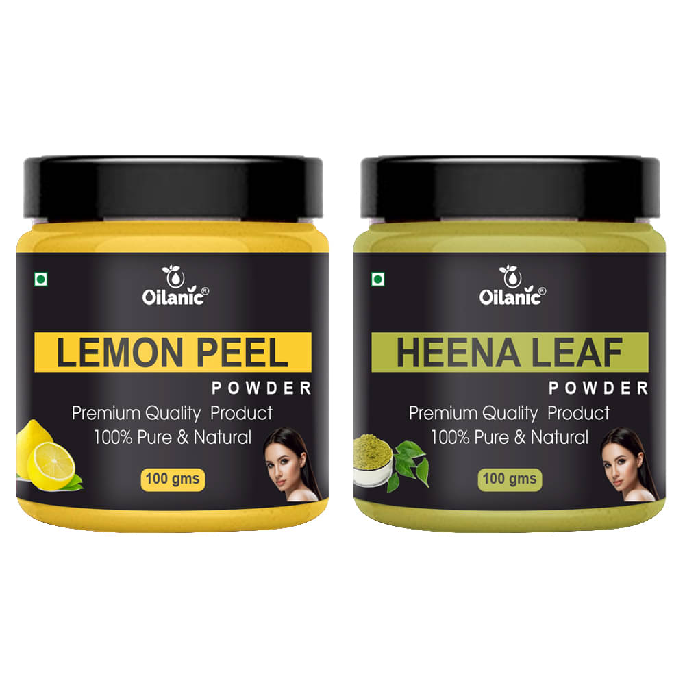     			Oilanic 100% Pure Lemon Peel Powder & Heena Leaf Powder For Skin Hair Mask 200 g Pack of 2