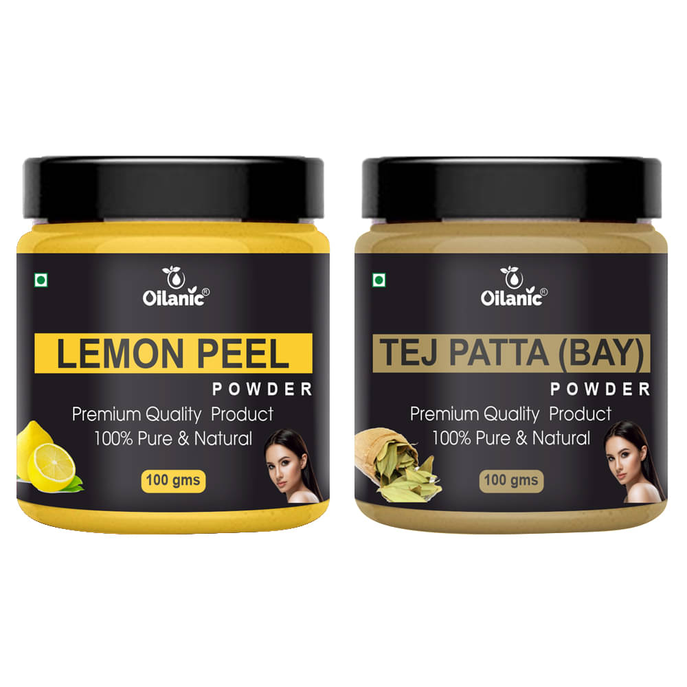     			Oilanic 100% Pure Lemon Peel Powder & Tej Patta For Skincare Hair Mask 200 g Pack of 2