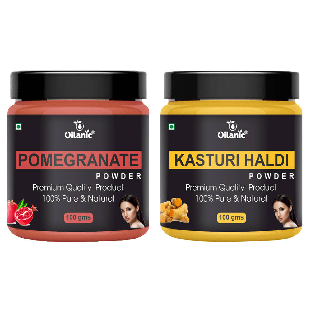 Oilanic 100% Pure Pomegranate Powder & Kasturi Haldi For Skincare Hair Mask 200 g Pack of 2