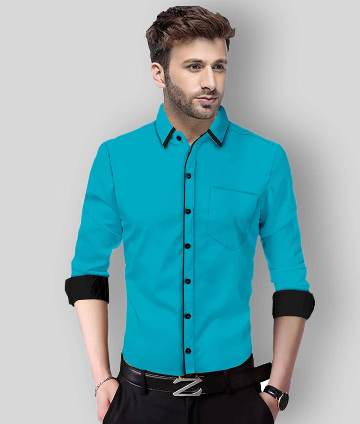     			P&V - Blue Cotton Slim Fit Men's Casual Shirt (Pack of 1 )