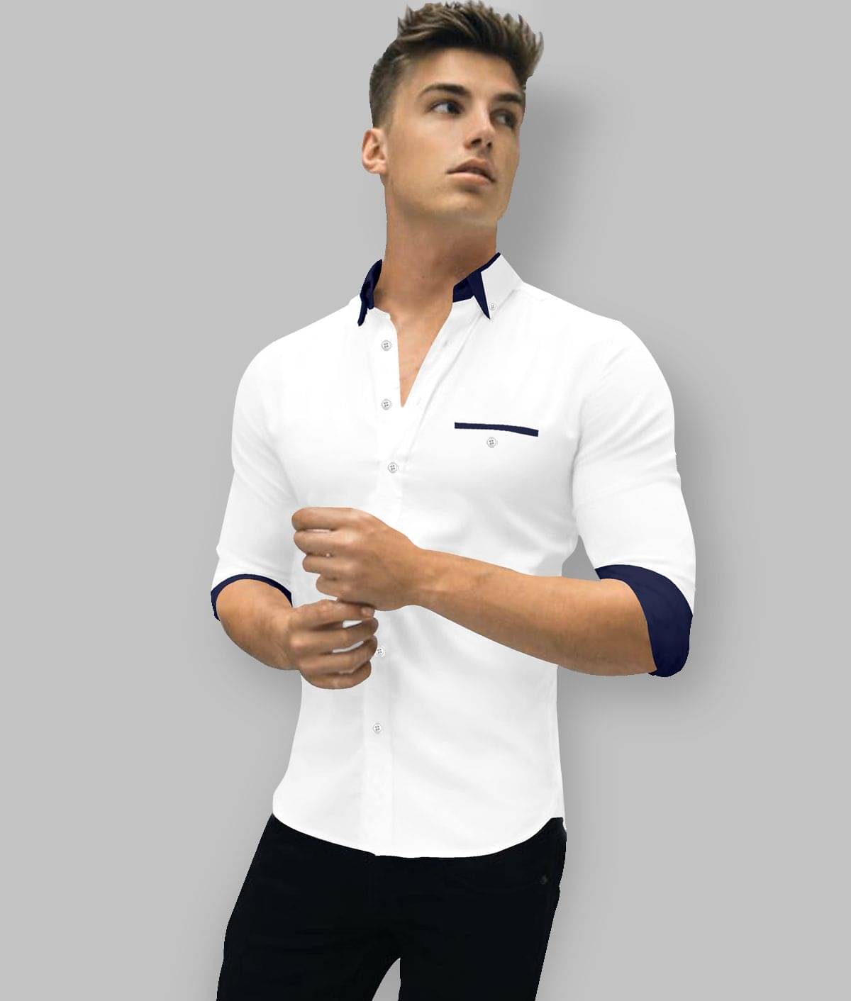     			P&V CREATIONS Cotton Regular Fit Solid Rollup Sleeves Men's Casual Shirt - White ( Pack of 1 )