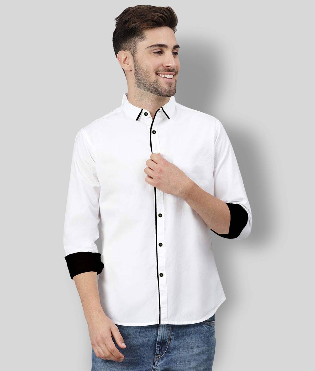 P&V CREATIONS - White Cotton Blend Regular Fit Men's Casual Shirt (Pack of 1)     			P&V CREATIONS - White Cotton Blend Regular Fit Men's Casual Shirt (Pack of 1)