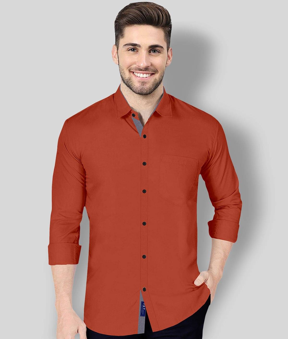     			P&V CREATIONS - Orange Cotton Blend Regular Fit Men's Casual Shirt (Pack of 1)