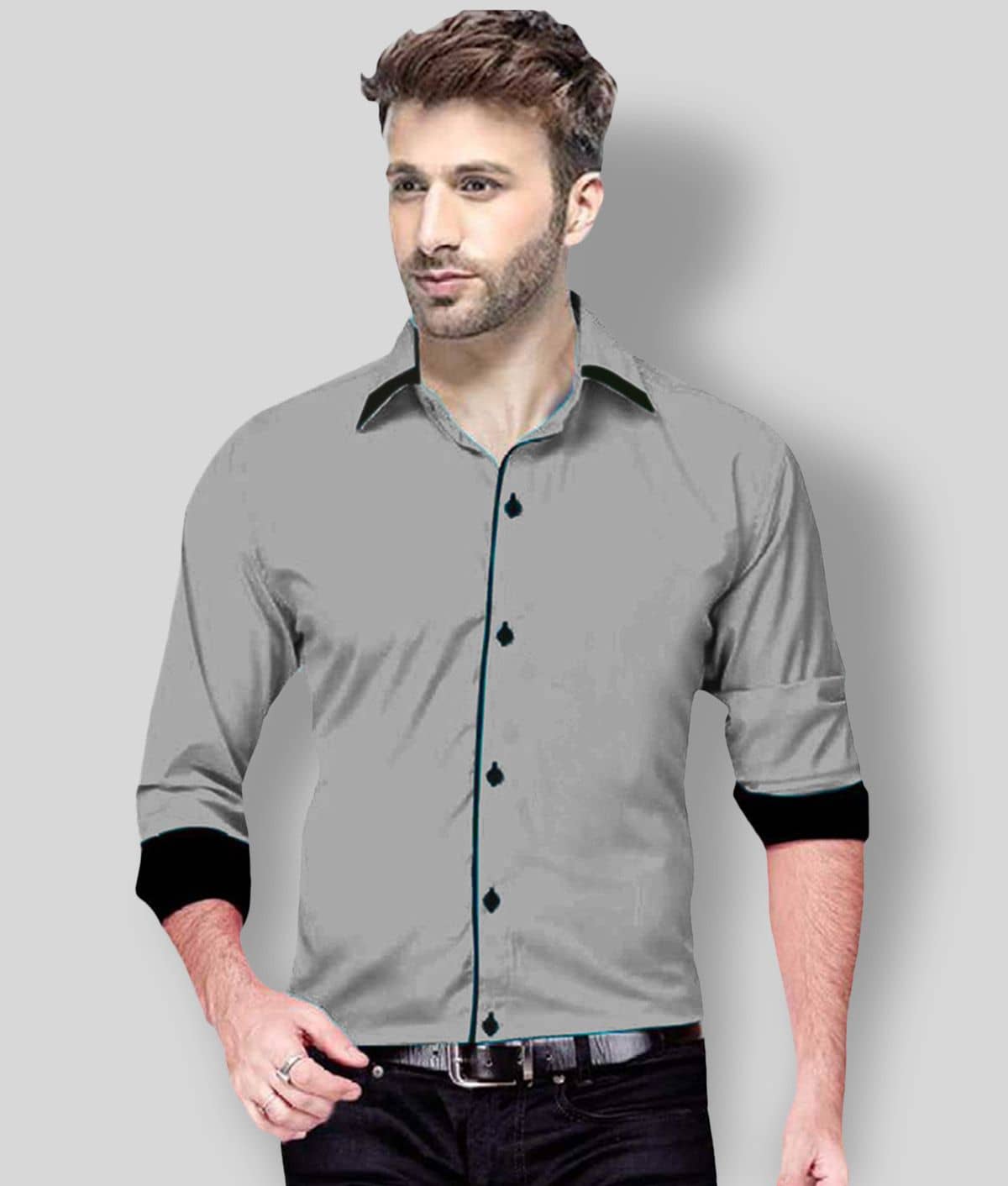 P&V CREATIONS - Grey Cotton Blend Regular Fit Men's Formal Shirt ( Pack of 1 )