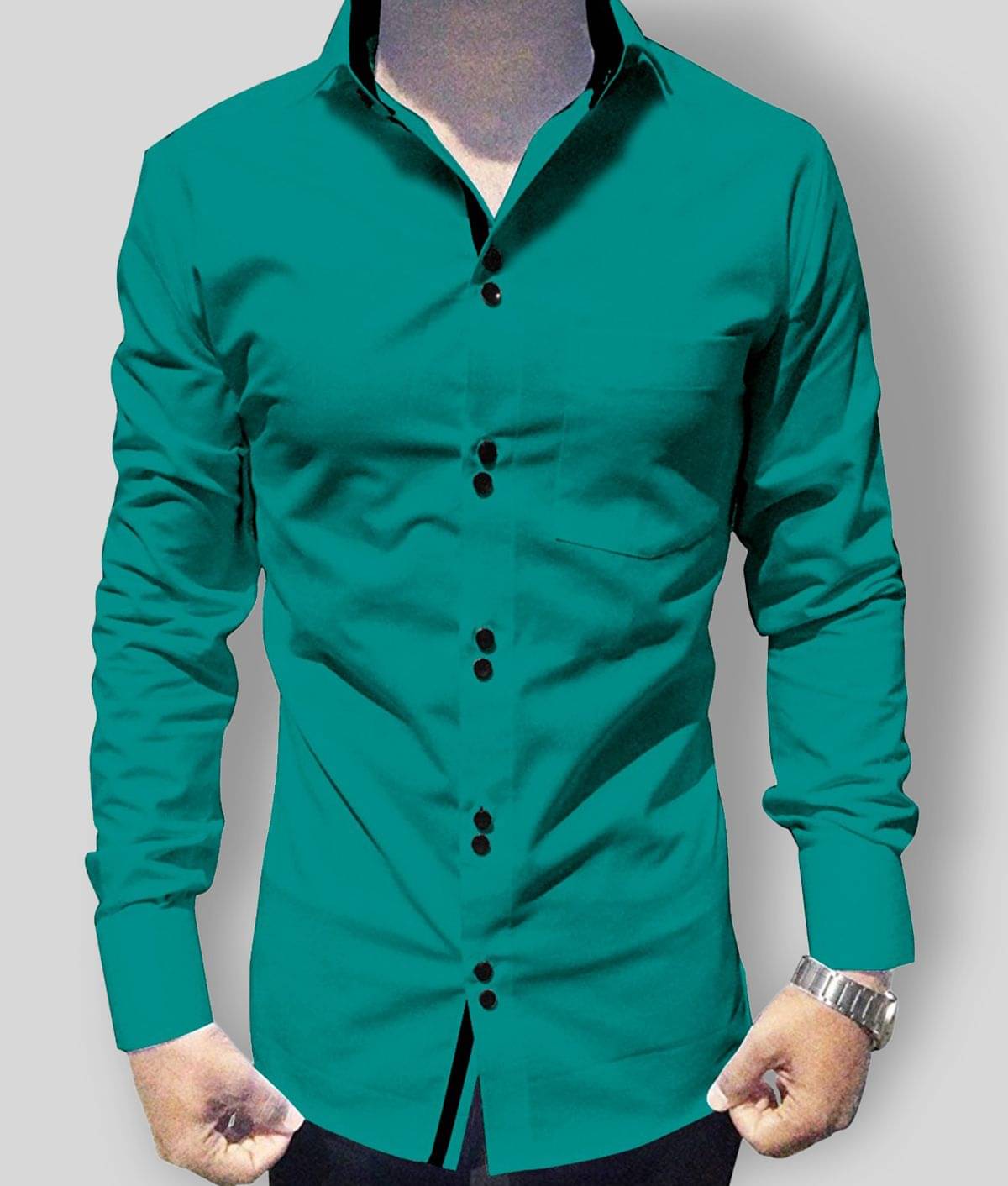     			P&V CREATIONS - Green Cotton Blend Regular Fit Men's Casual Shirt (Pack of 1)
