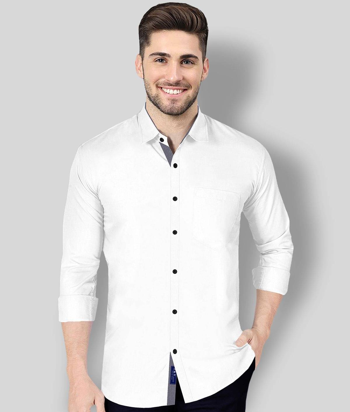 P&V CREATIONS - White Cotton Blend Regular Fit Men's Casual Shirt (Pack of 1) P&V CREATIONS - White Cotton Blend Regular Fit Men's Casual Shirt (Pack of 1)