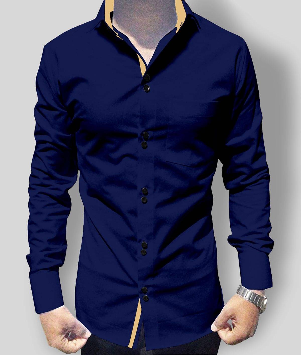 P&V CREATIONS - Blue Cotton Blend Regular Fit Men's Casual Shirt (Pack of 1) P&V CREATIONS - Blue Cotton Blend Regular Fit Men's Casual Shirt (Pack of 1)