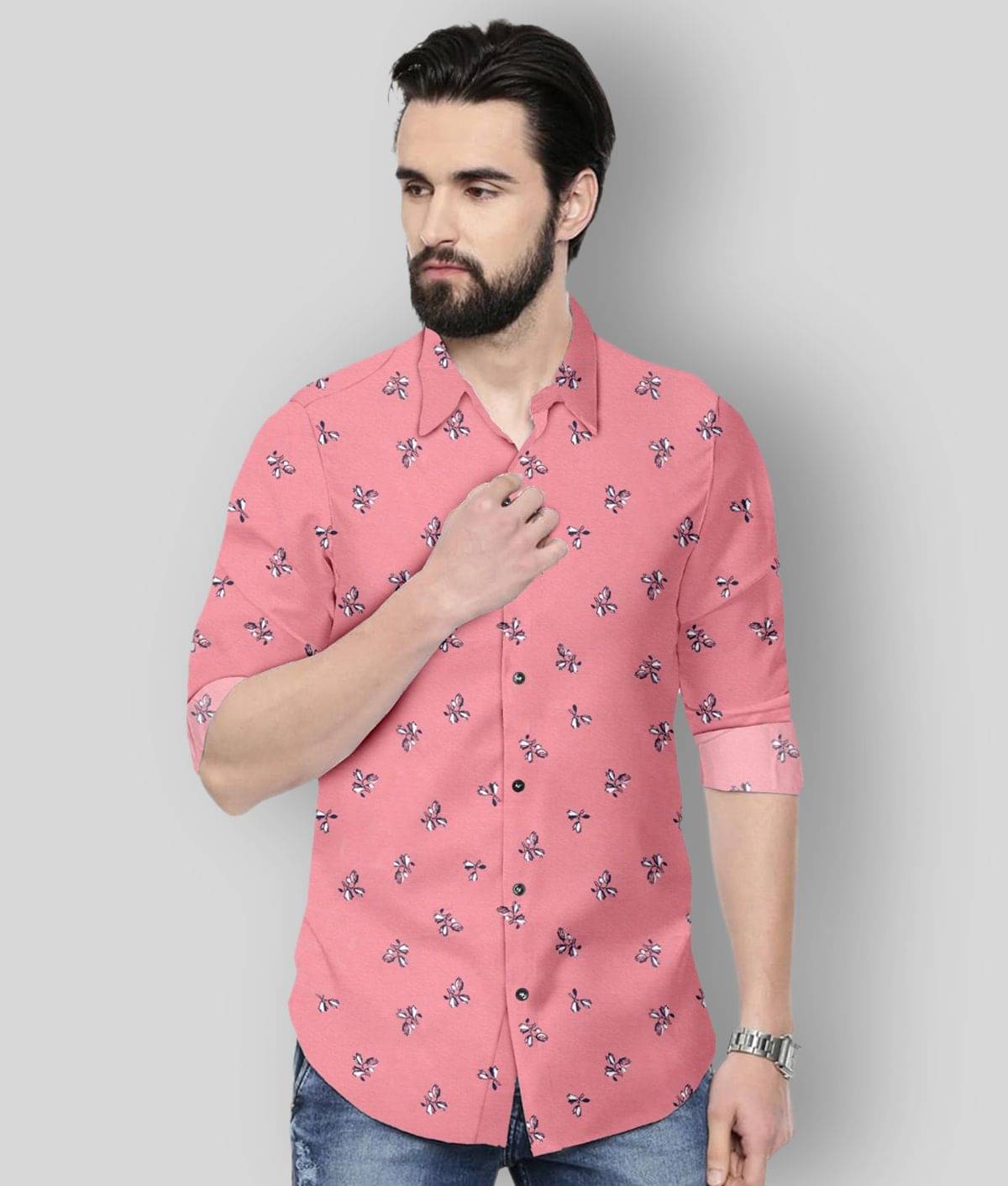 P&V CREATIONS - Pink Cotton Blend Regular Fit Men's Casual Shirt (Pack of 1) P&V CREATIONS - Pink Cotton Blend Regular Fit Men's Casual Shirt (Pack of 1)