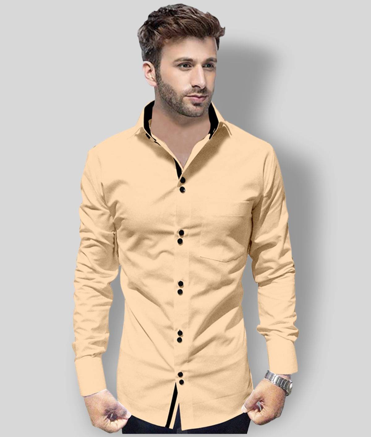     			P&V - Beige Cotton Blend Regular Fit Men's Casual Shirt (Pack of 1)