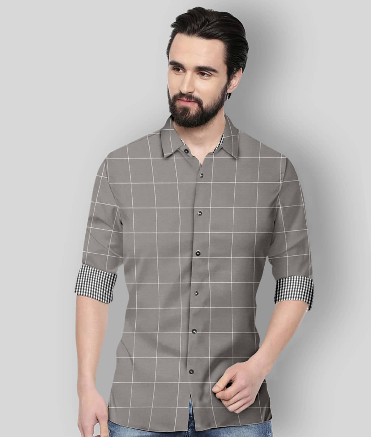 P&V - Grey Cotton Blend Regular Fit Men's Formal Shirt ( Pack of 1 )