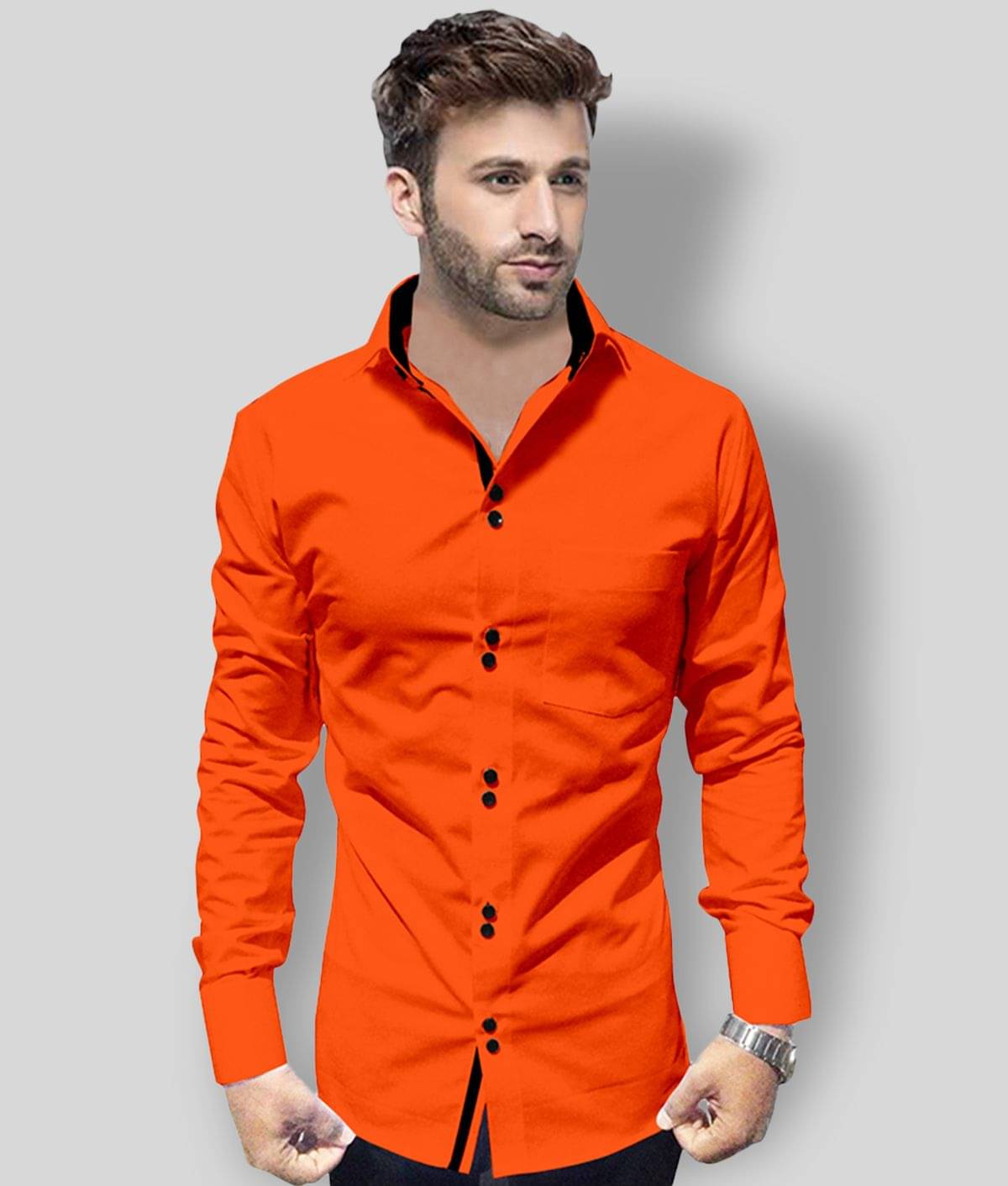     			P&V - Orange Cotton Blend Slim Fit Men's Casual Shirt (Pack of 1)
