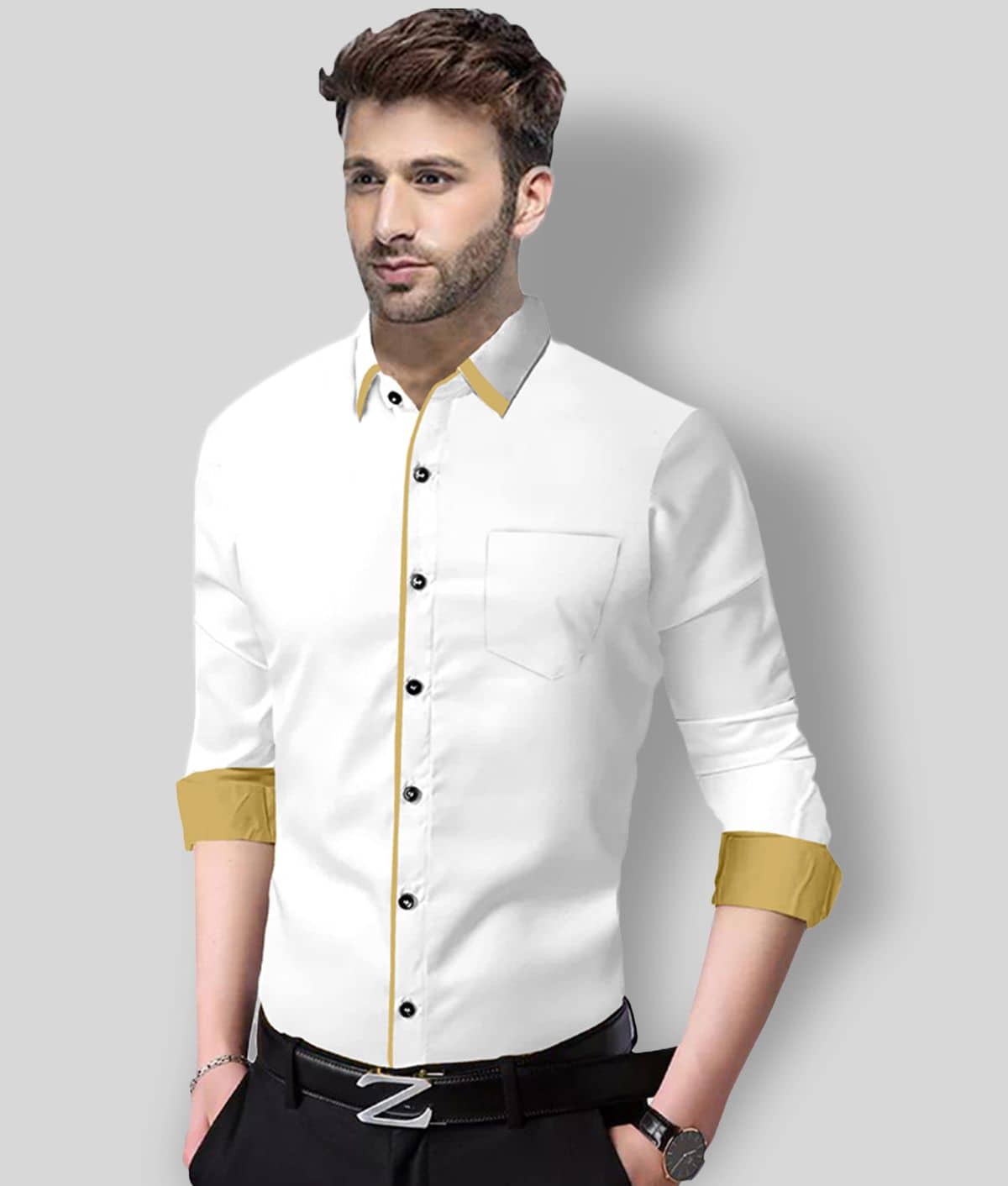 P&V - White Cotton Blend Slim Fit Men's Casual Shirt (Pack of 1)