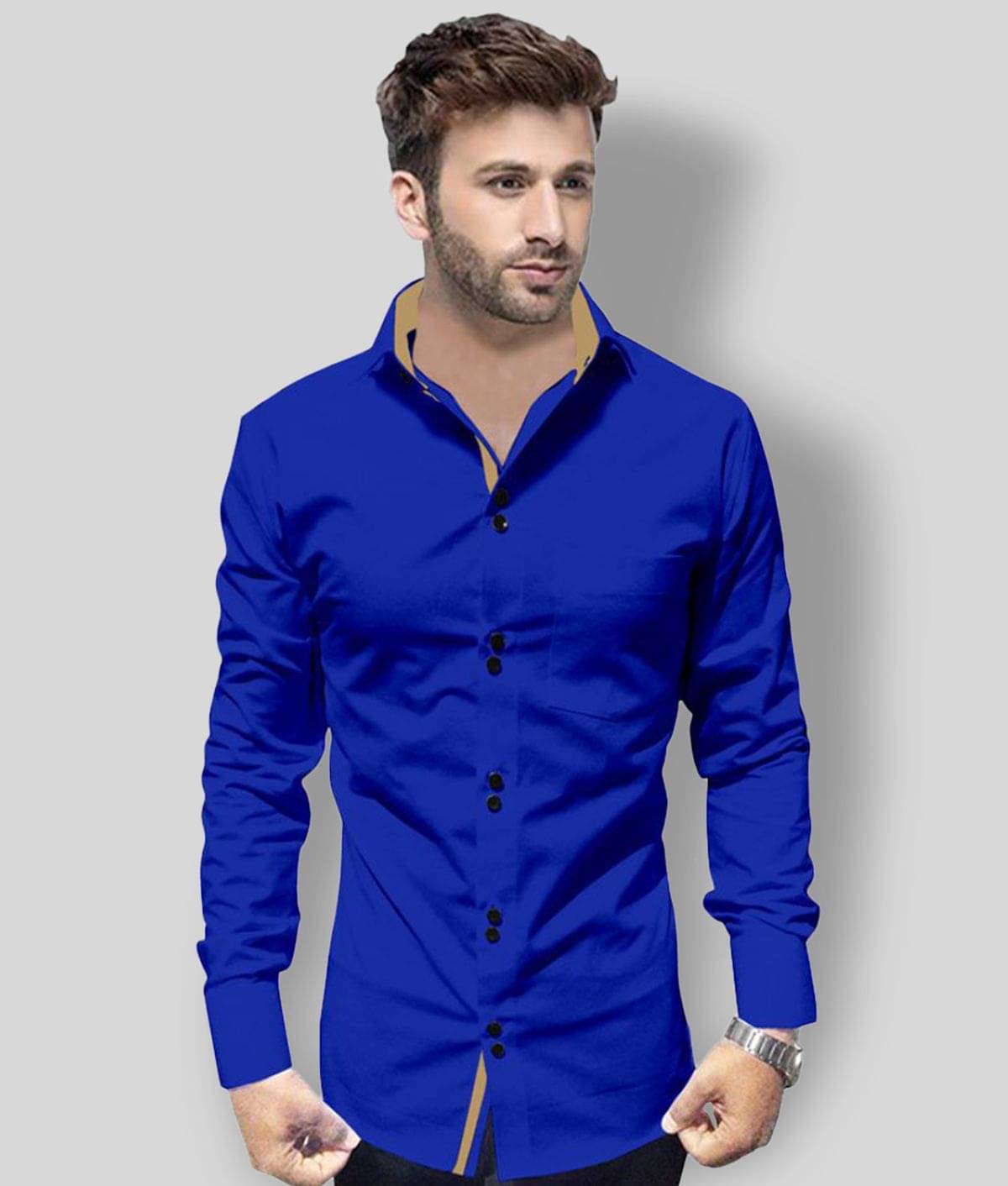 P&V - Blue Cotton Blend Slim Fit Men's Casual Shirt (Pack of 1) P&V - Blue Cotton Blend Slim Fit Men's Casual Shirt (Pack of 1)