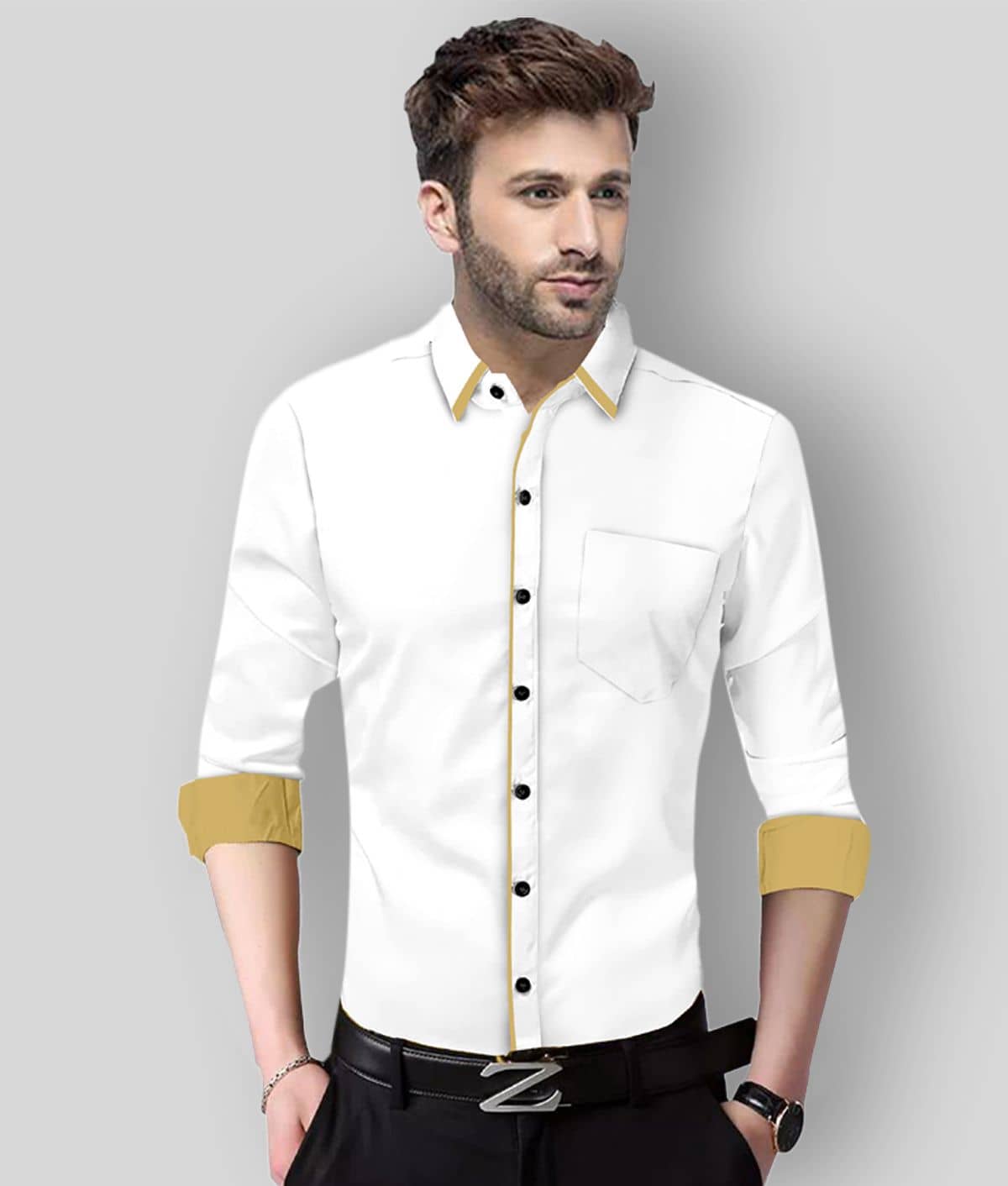 P&V - White Cotton Blend Slim Fit Men's Casual Shirt (Pack of 1)