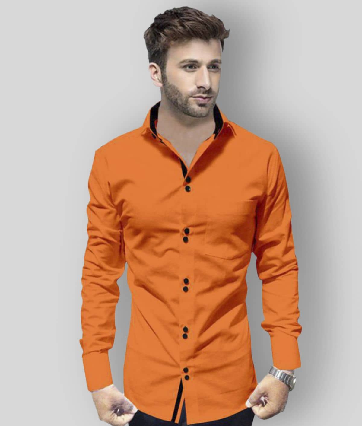 P&V - Orange Cotton Blend Slim Fit Men's Casual Shirt (Pack of 1)