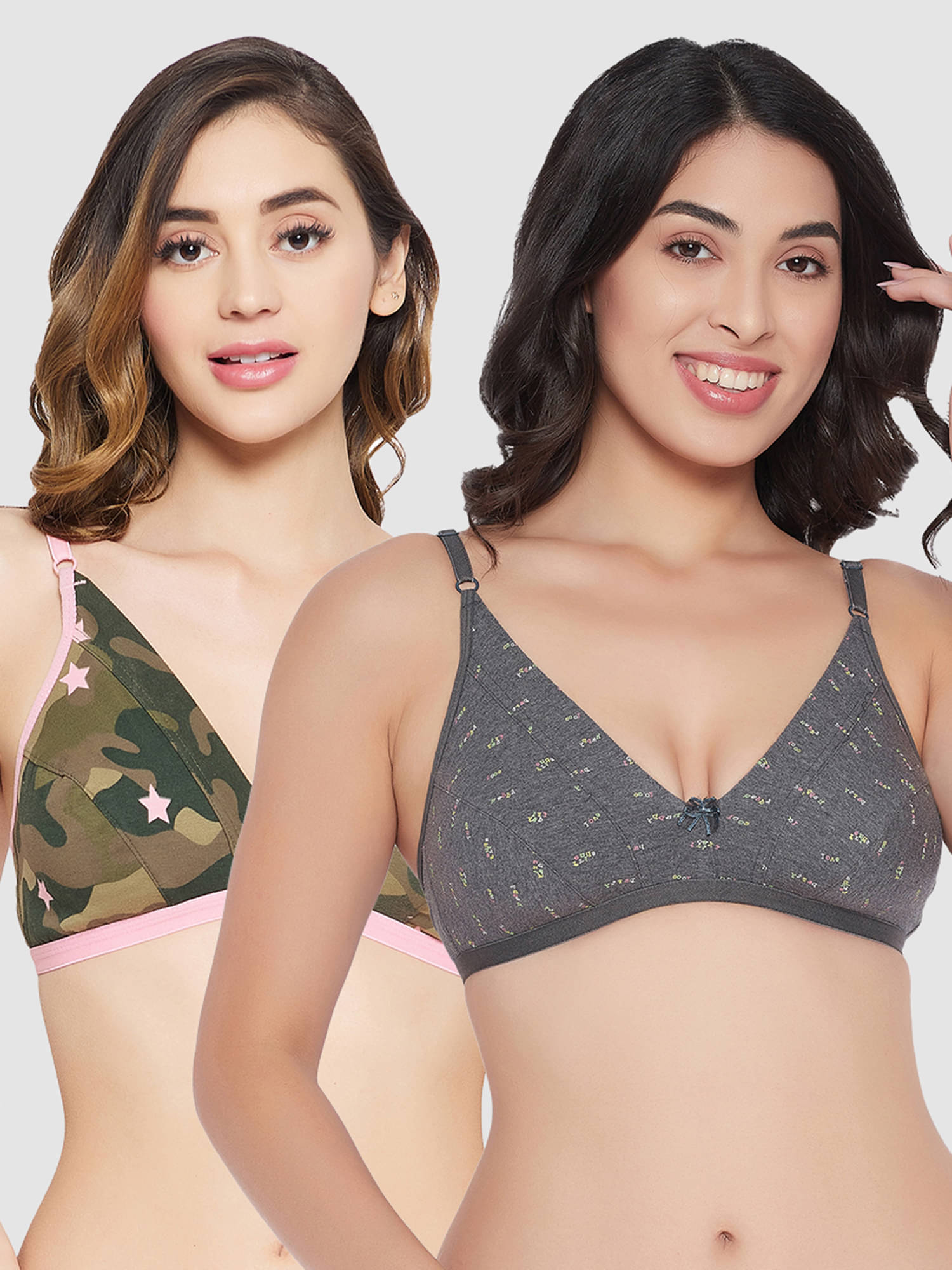     			Clovia Pack of 2 Cotton Non Padded Women's Plunge Bra ( Multi Color )