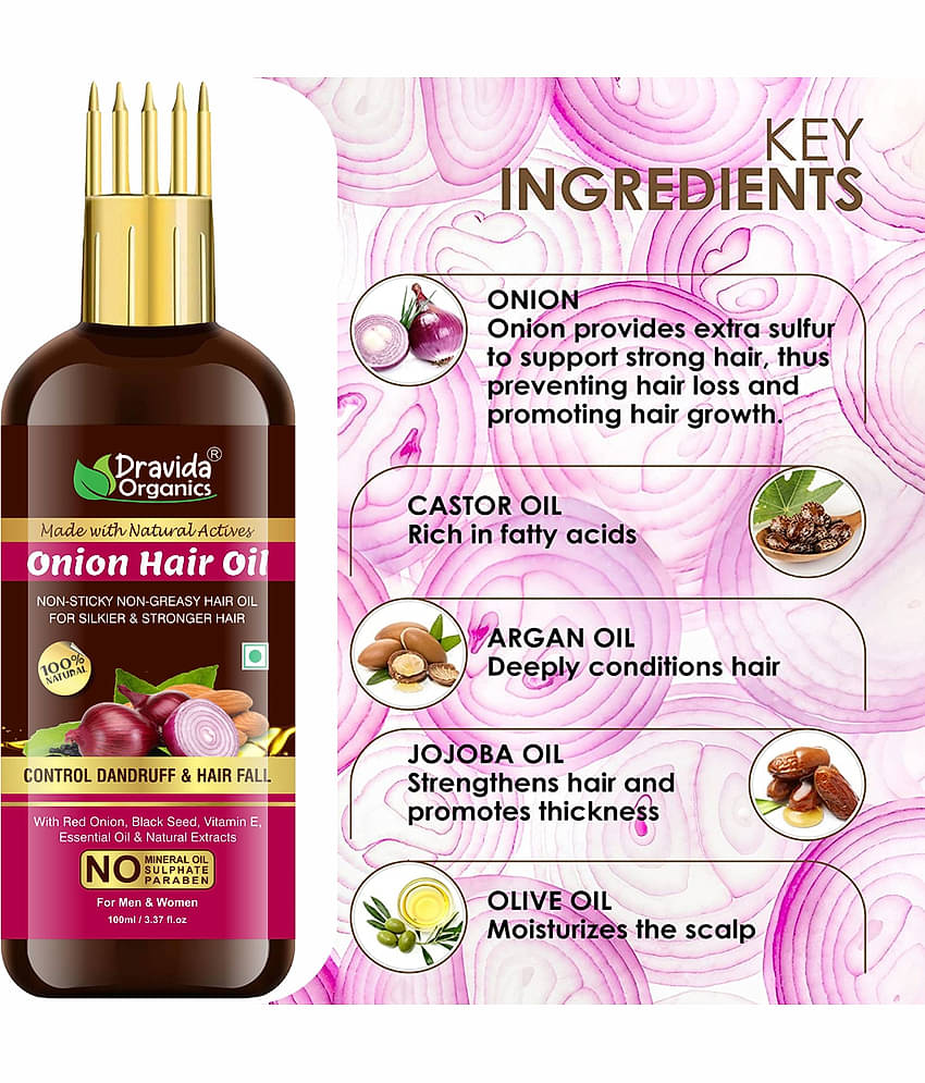 Dravida Organics Onion Hair Oil WITH COMB APPLICATOR 100 mL