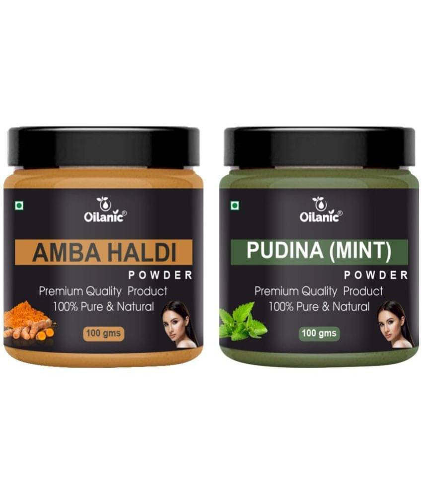 Oilanic 100% Pure Amba Haldi Powder & Pudina Powder For Skincare Hair Mask 200 g Pack of 2 Oilanic 100% Pure Amba Haldi Powder & Pudina Powder For Skincare Hair Mask 200 g Pack of 2