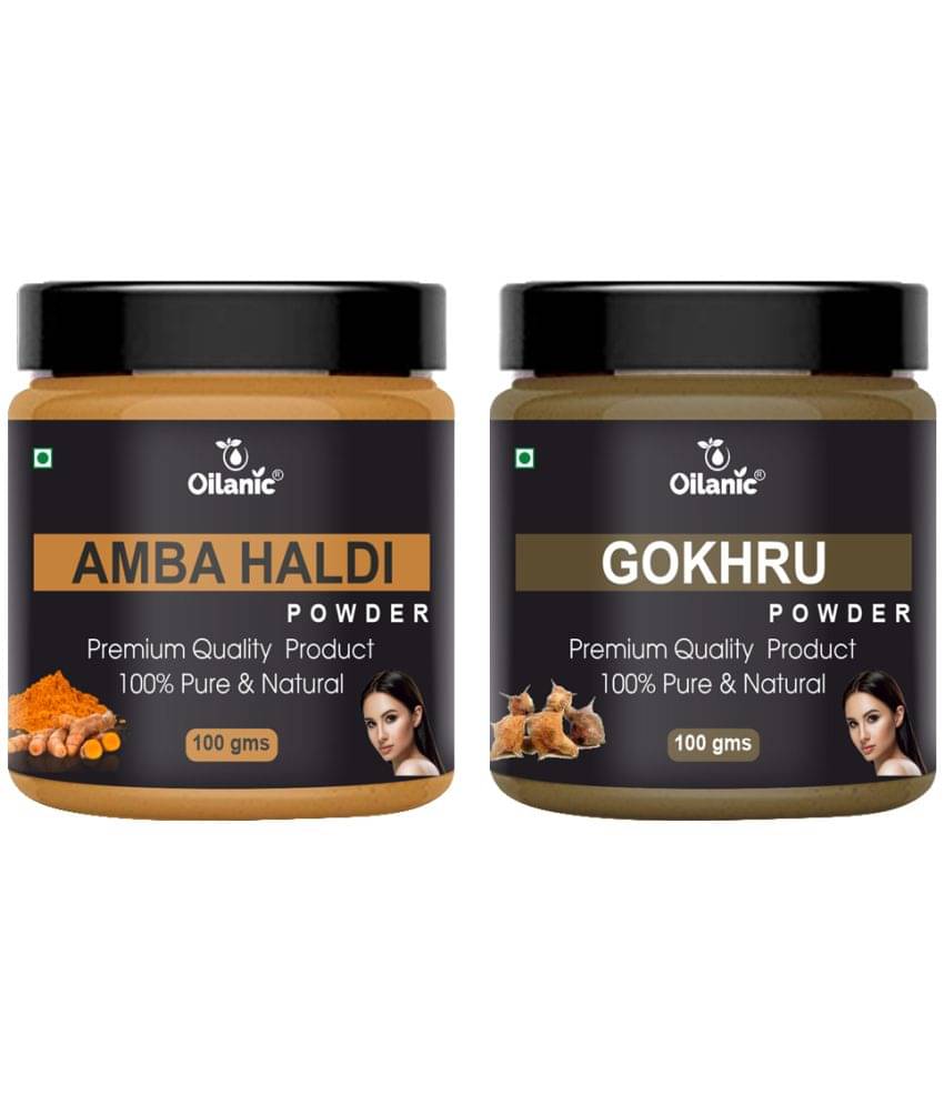 Oilanic 100% Pure Amba Haldi Powder & Gokhru Powdere For Skincare Hair Mask 200 g Pack of 2 Oilanic 100% Pure Amba Haldi Powder & Gokhru Powdere For Skincare Hair Mask 200 g Pack of 2