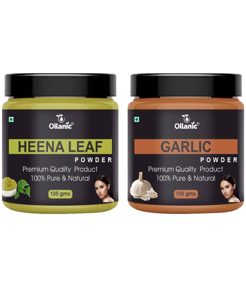 Oilanic 100% Pure Heena Leaf Powder & Garlic Powder For Skin Hair Mask 200 g Pack of 2