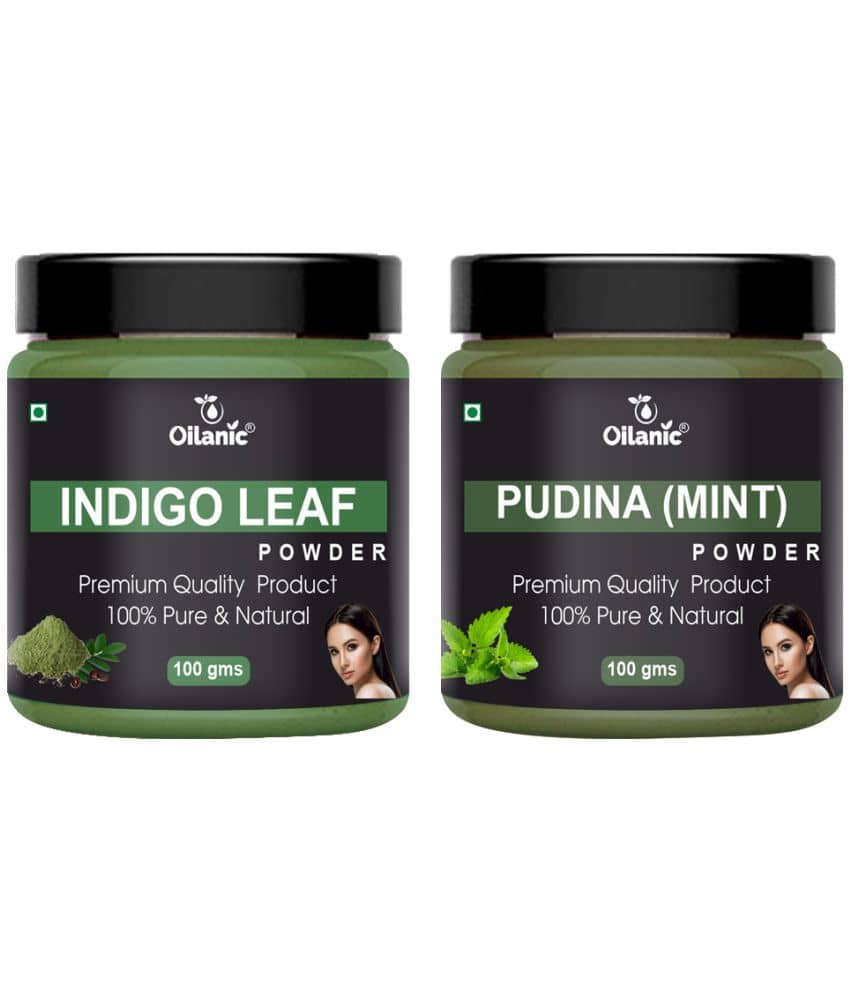 Oilanic 100% Pure Indigo Leaf Powder & Pudina Powder For Skincare Hair Mask 200 g Pack of 2