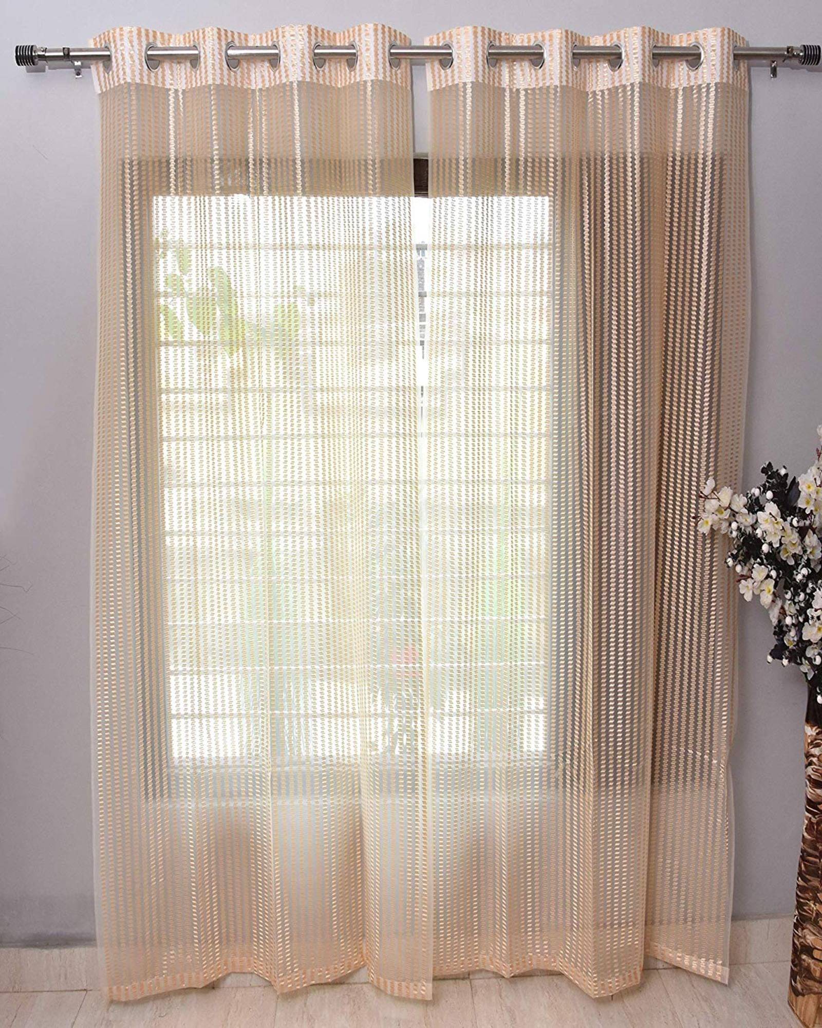 Panipat Textile Hub Others Semi-Transparent Eyelet Window Curtain 5 ft Pack of 2 -Cream     			Panipat Textile Hub Others Semi-Transparent Eyelet Window Curtain 5 ft Pack of 2 -Cream