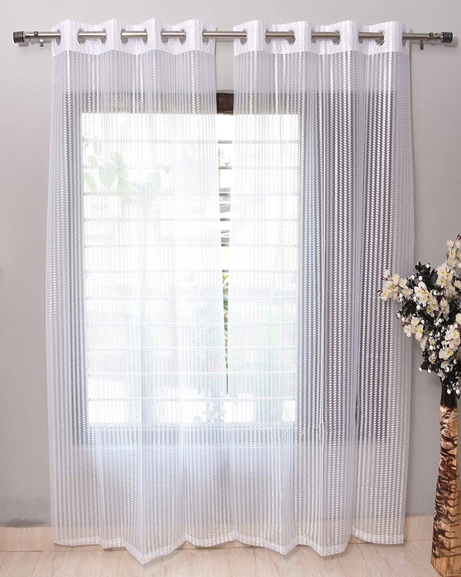 Tanishka Fabs Others Semi-Transparent Eyelet Window Curtain 7 ft Pack of 2 -Cream