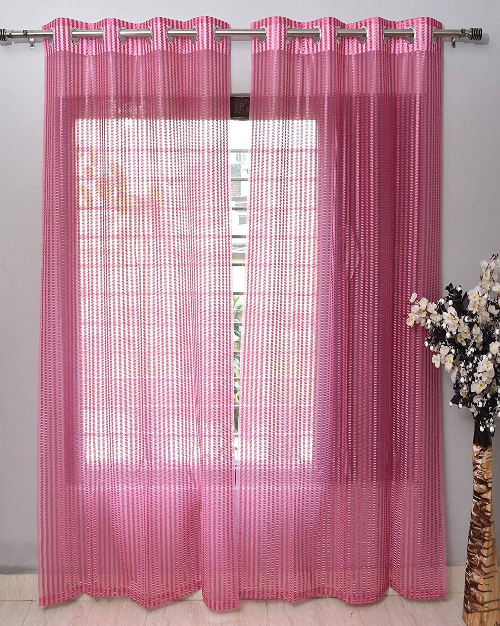 Tanishka Fabs Others Semi-Transparent Eyelet Window Curtain 7 ft Pack of 2 -Cream