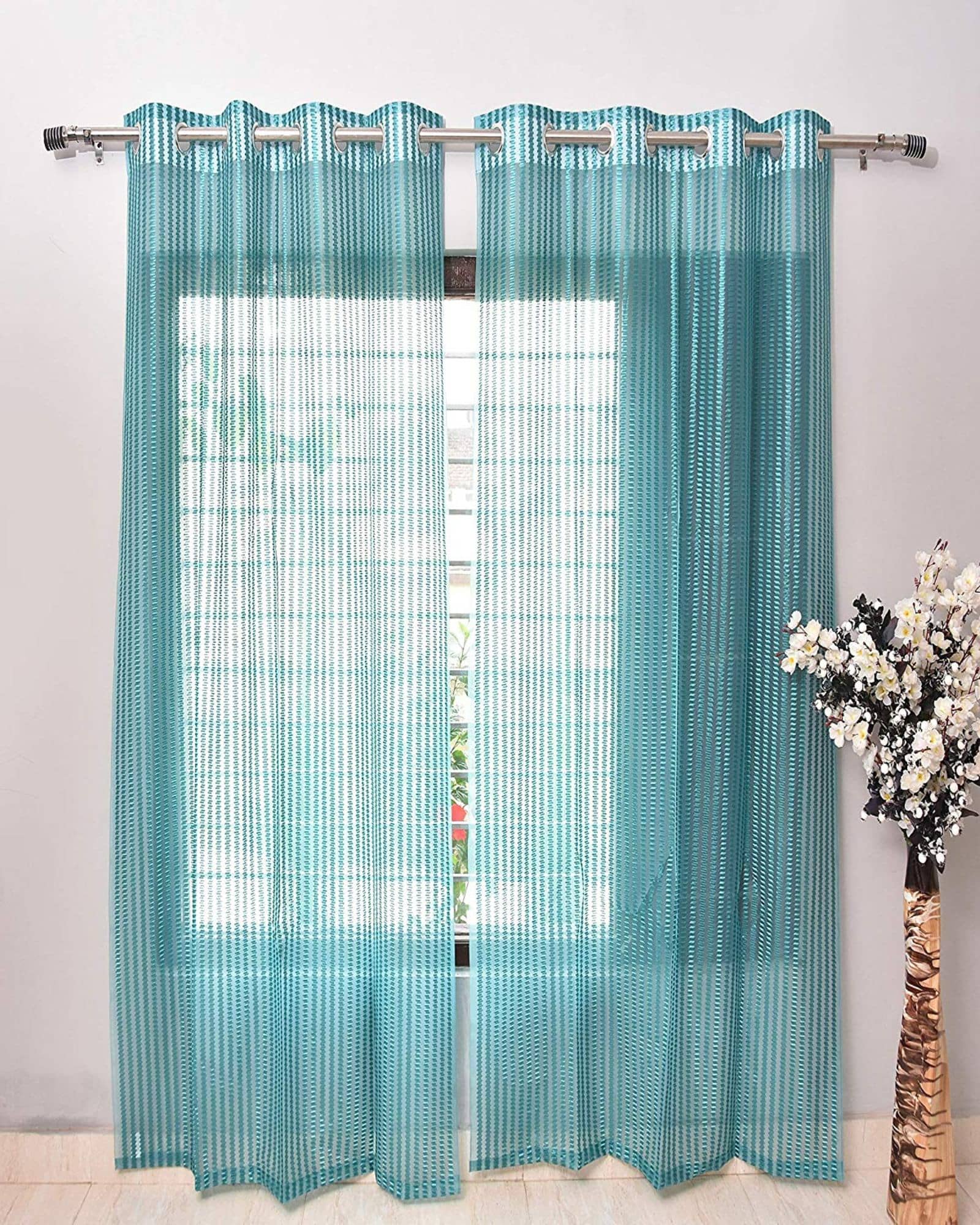 Tanishka Fabs Others Semi-Transparent Eyelet Window Curtain 7 ft Pack of 2 -Cream