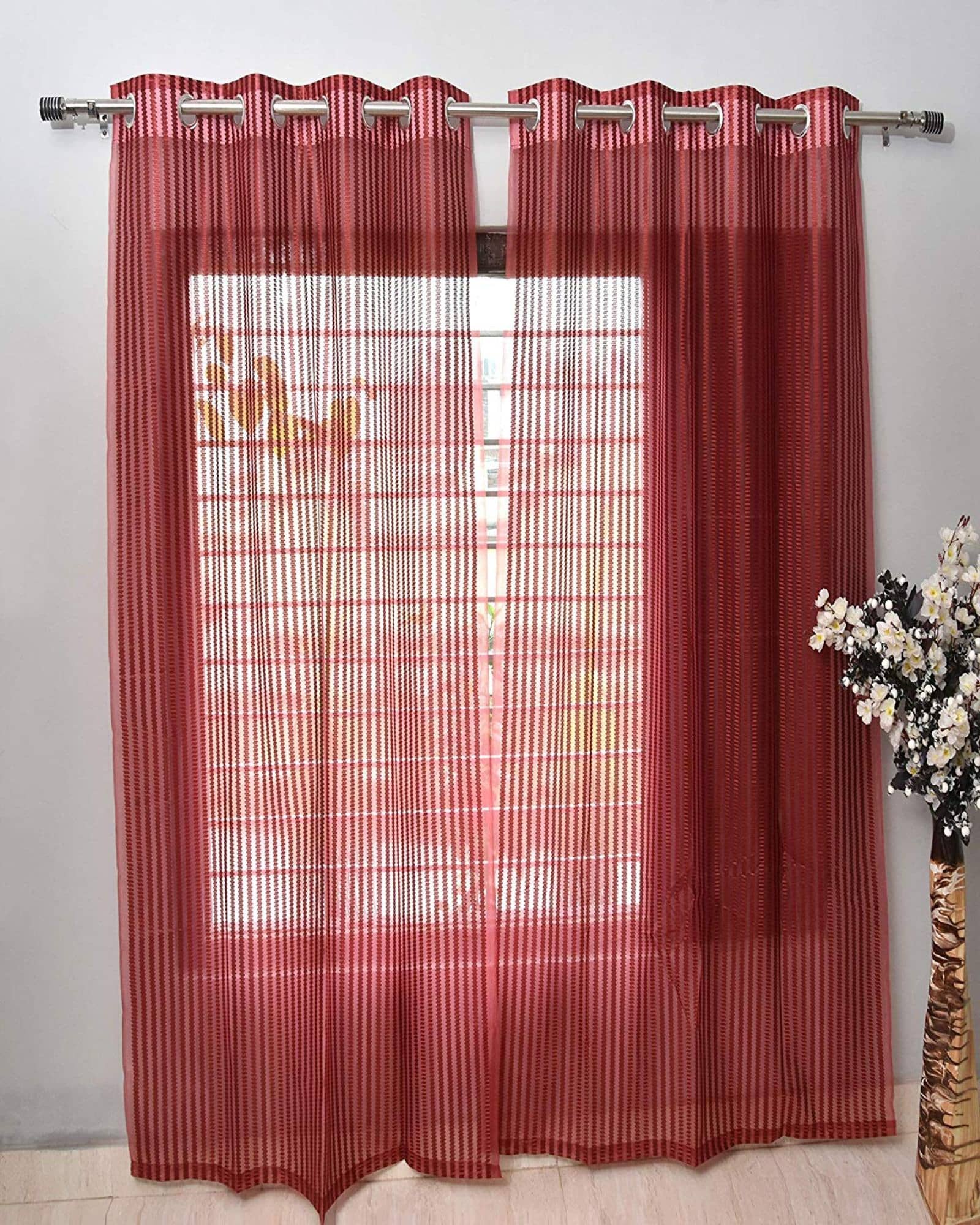 Tanishka Fabs Others Semi-Transparent Eyelet Window Curtain 7 ft Pack of 2 -Cream