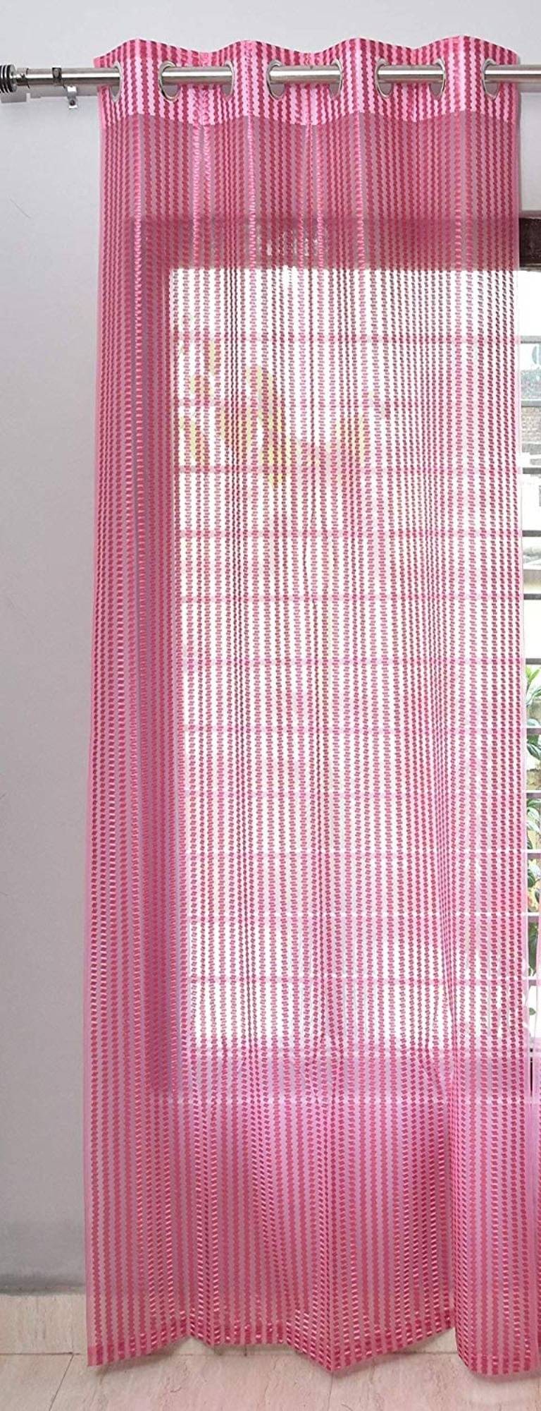     			Tanishka Fabs Others Semi-Transparent Eyelet Window Curtain 5 ft Single -Pink