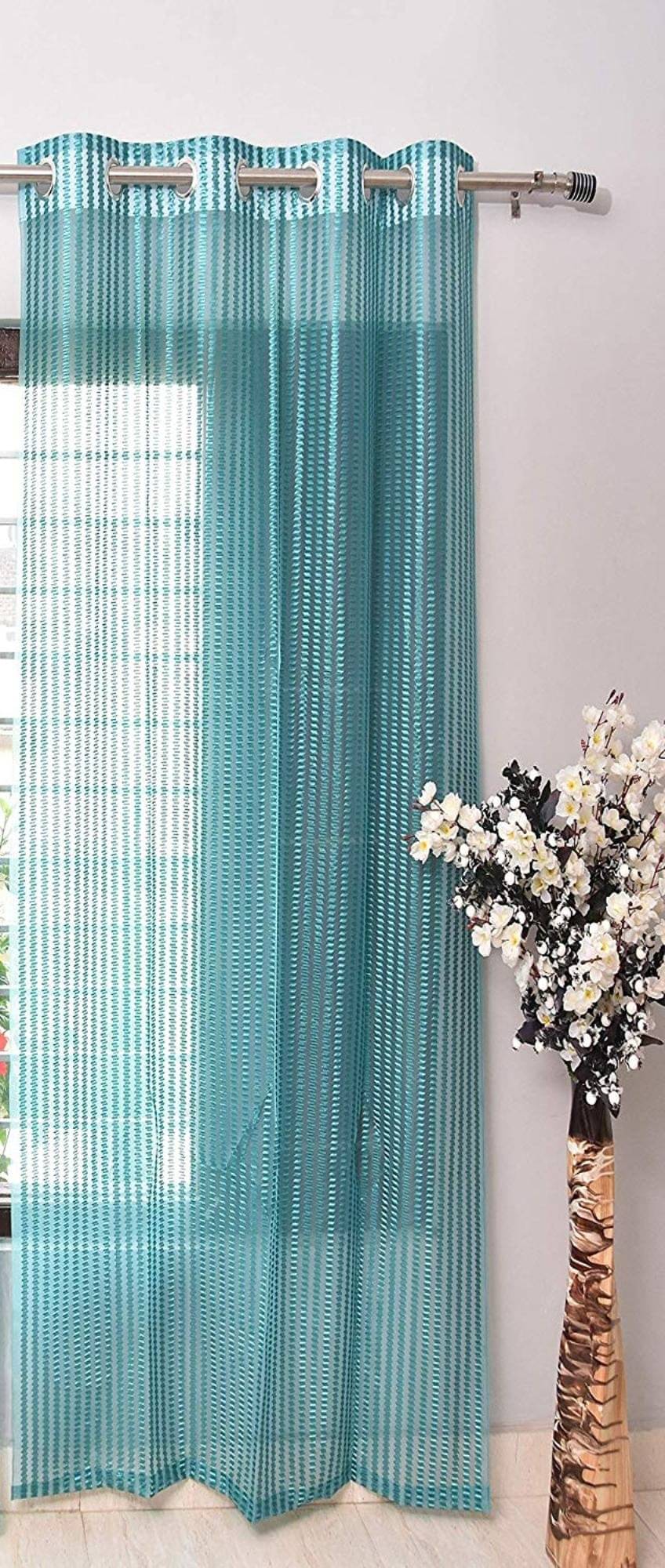 Tanishka Fabs Others Semi-Transparent Eyelet Window Curtain 5 ft Single -Aqua Tanishka Fabs Others Semi-Transparent Eyelet Window Curtain 5 ft Single -Aqua