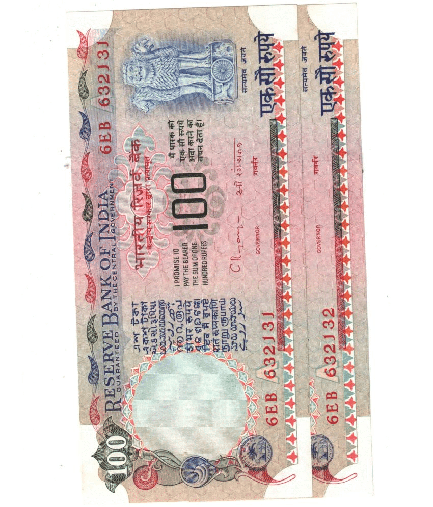     			1992 TO 1997 ( 2PCS ) 100 RS GEM UNC SIGN DR C RANGARAJAN S NO 632131-632132 SEE PHOTO
