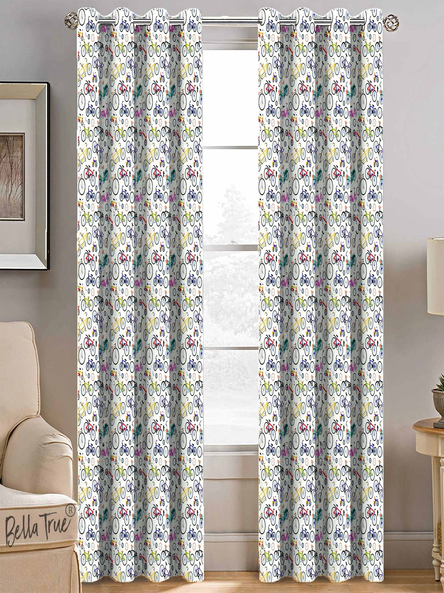 BELLA TRUE Set of 2 Door SemiTransparent Eyelet Polyester Multi Color Curtains ( 213 x 113 cm ) BELLA TRUE Set of 2 Door SemiTransparent Eyelet Polyester Multi Color Curtains ( 213 x 113 cm )