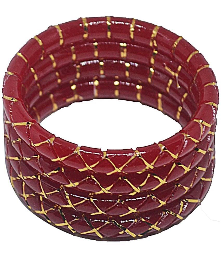 Bovzen Lacquered Zigzag Pola(Set of 4),Red color for women Bovzen Lacquered Zigzag Pola(Set of 4),Red color for women