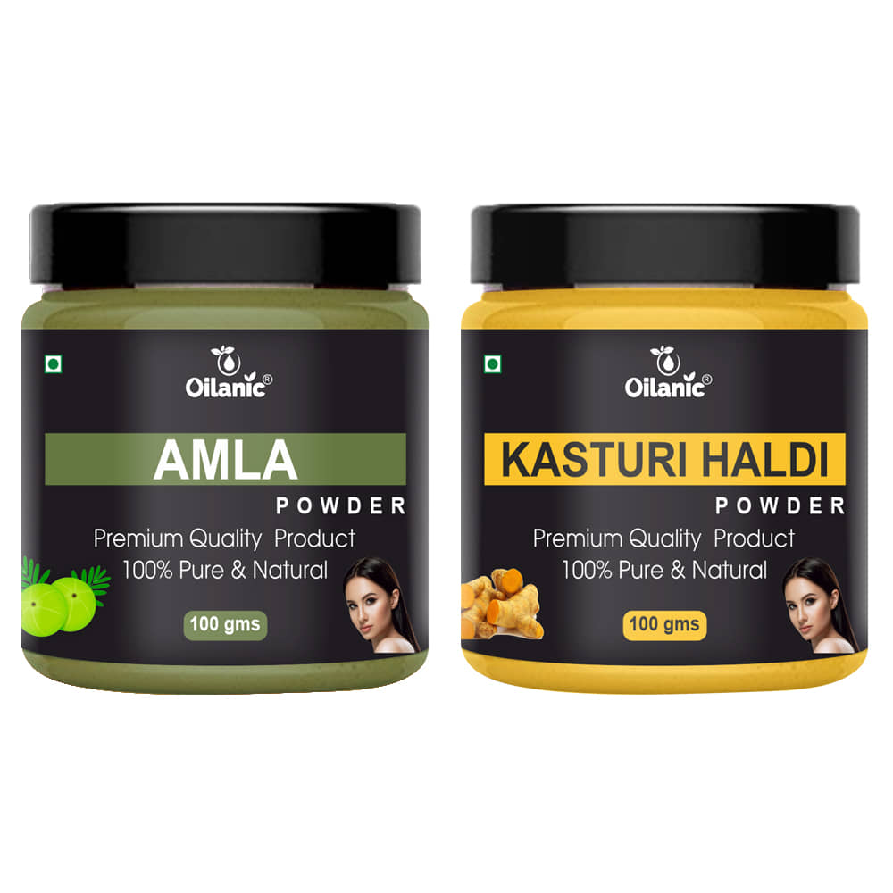 Oilanic 100% Pure Amla Powder & Kasturi Haldi Powder-Skin Hair Mask 200 g Pack of 2