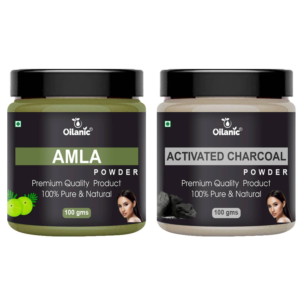 Oilanic 100% Pure Amla Powder & Charcoal Powder For Skin Hair Mask 200 g Pack of 2