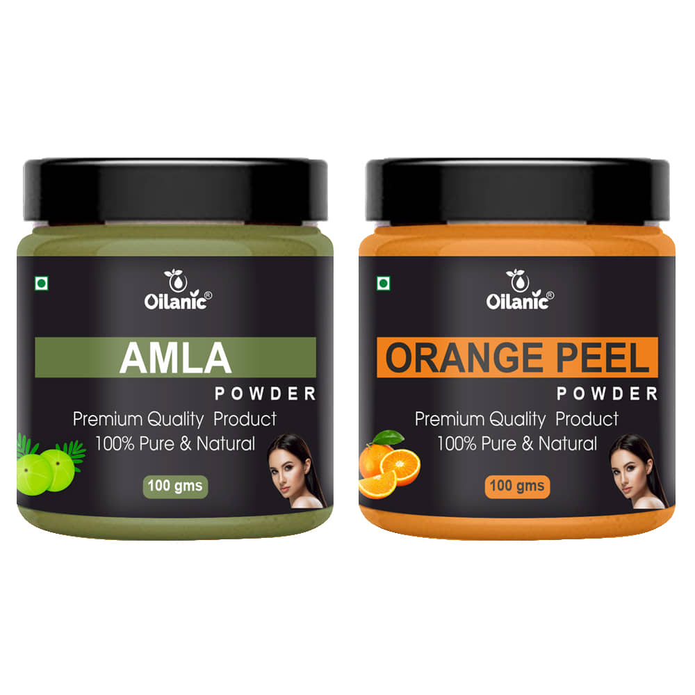 Oilanic 100% Pure Amla Powder & Orange Peel Powder For Skin Hair Mask 200 g Pack of 2