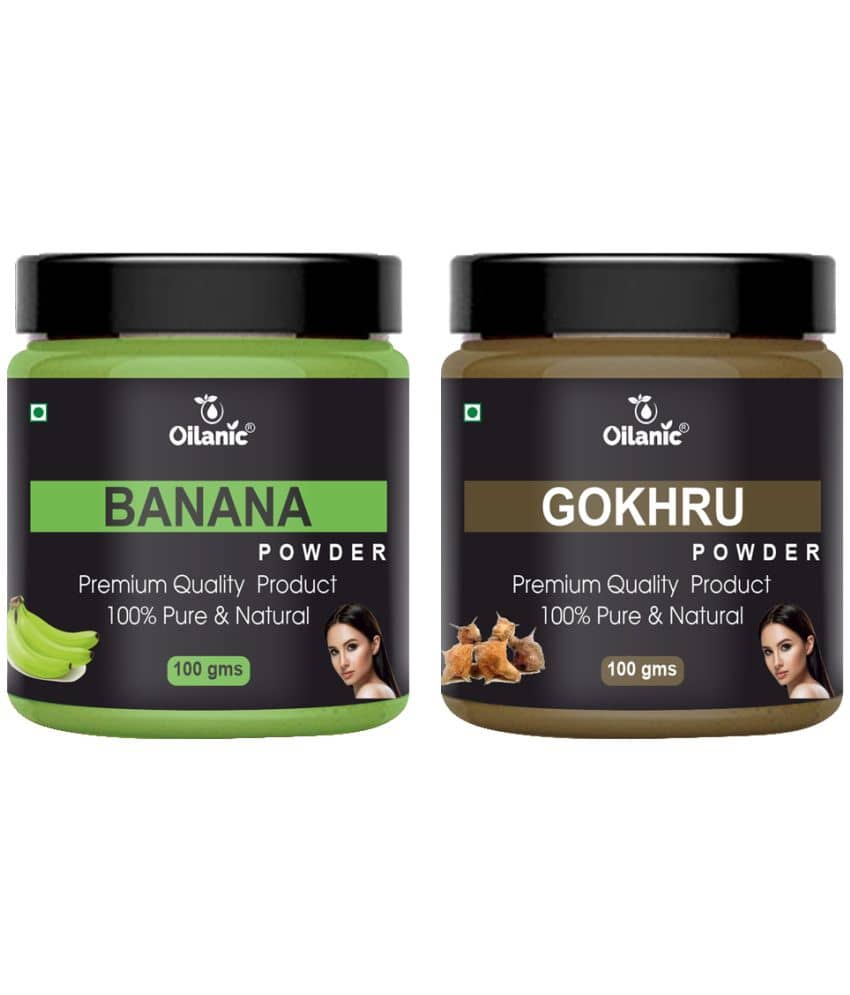 Oilanic 100% Pure Banana Powder & Gokhru Powder For Skincare Hair Mask 200 g Pack of 2