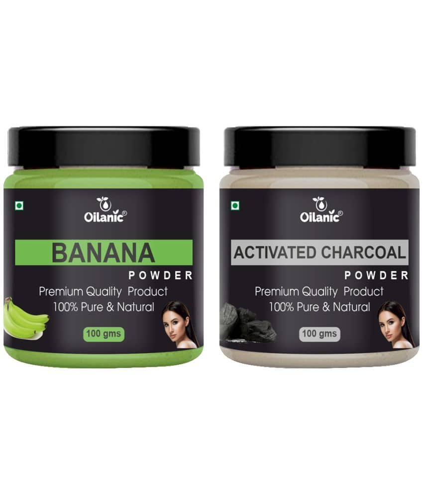 Oilanic 100% Pure Banana Powder & Charcoal Powder For Skin Hair Mask 200 g Pack of 2