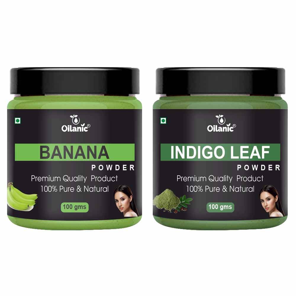 Oilanic 100% Pure Banana Powder & Indigo Leaf Powder For Skin Hair Mask 200 g Pack of 2 Oilanic 100% Pure Banana Powder & Indigo Leaf Powder For Skin Hair Mask 200 g Pack of 2