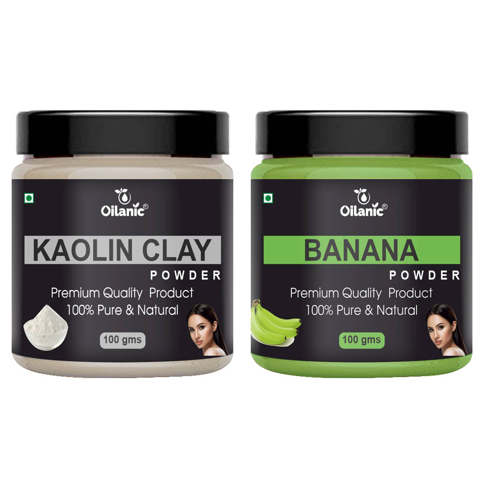 Oilanic 100% Pure Kaolin Clay Powder & Banana Powder For Skincare Hair Mask 200 g Pack of 2     			Oilanic 100% Pure Kaolin Clay Powder & Banana Powder For Skincare Hair Mask 200 g Pack of 2